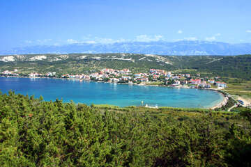 Písečná pláž Planjka, Stará Novalja, ostrov Pag, Chorvatsko